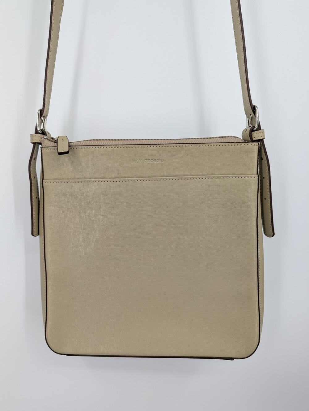 Jack Georges Italian Leather Crossbody Cream Bag Work Career Office